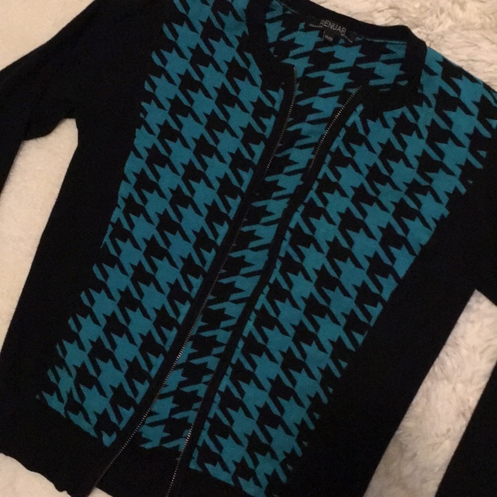 Teal houndstooth cardigan
